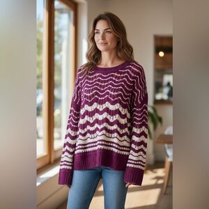 JODIFL Magenta and Cream Crew Neck Sweater